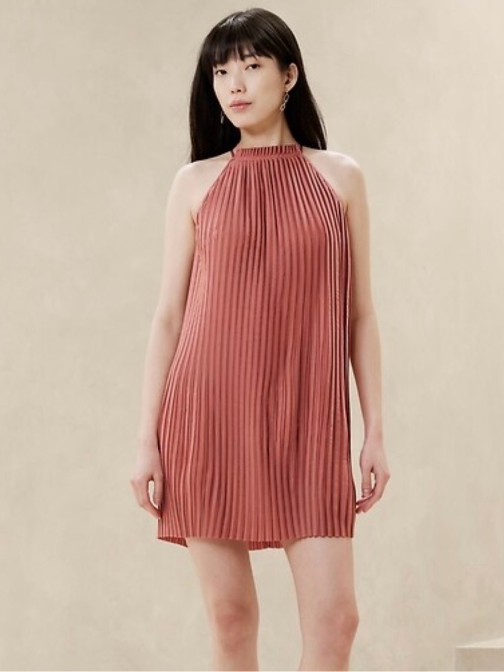 Banana Republic Sleeveless Pleated Midi Dress in Dusty Rose